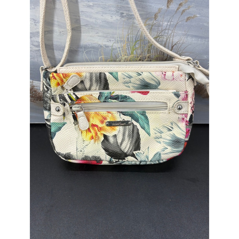 MultiSac Floral Print Crossbody Bag Cream Multi Pocket Shoulder Bag
